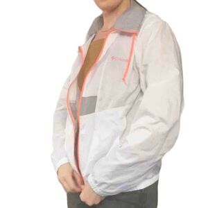 Columbia White and Neon Pink Color-Blocked Lightweight Windbreaker M